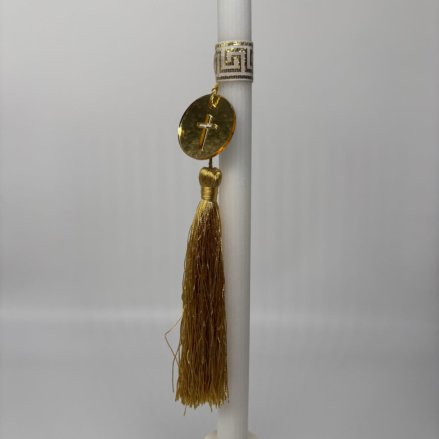 Greek Key Gold Tassel Gold Cross Easter Palm Sunday Candle Lambatha Orthodox Easter