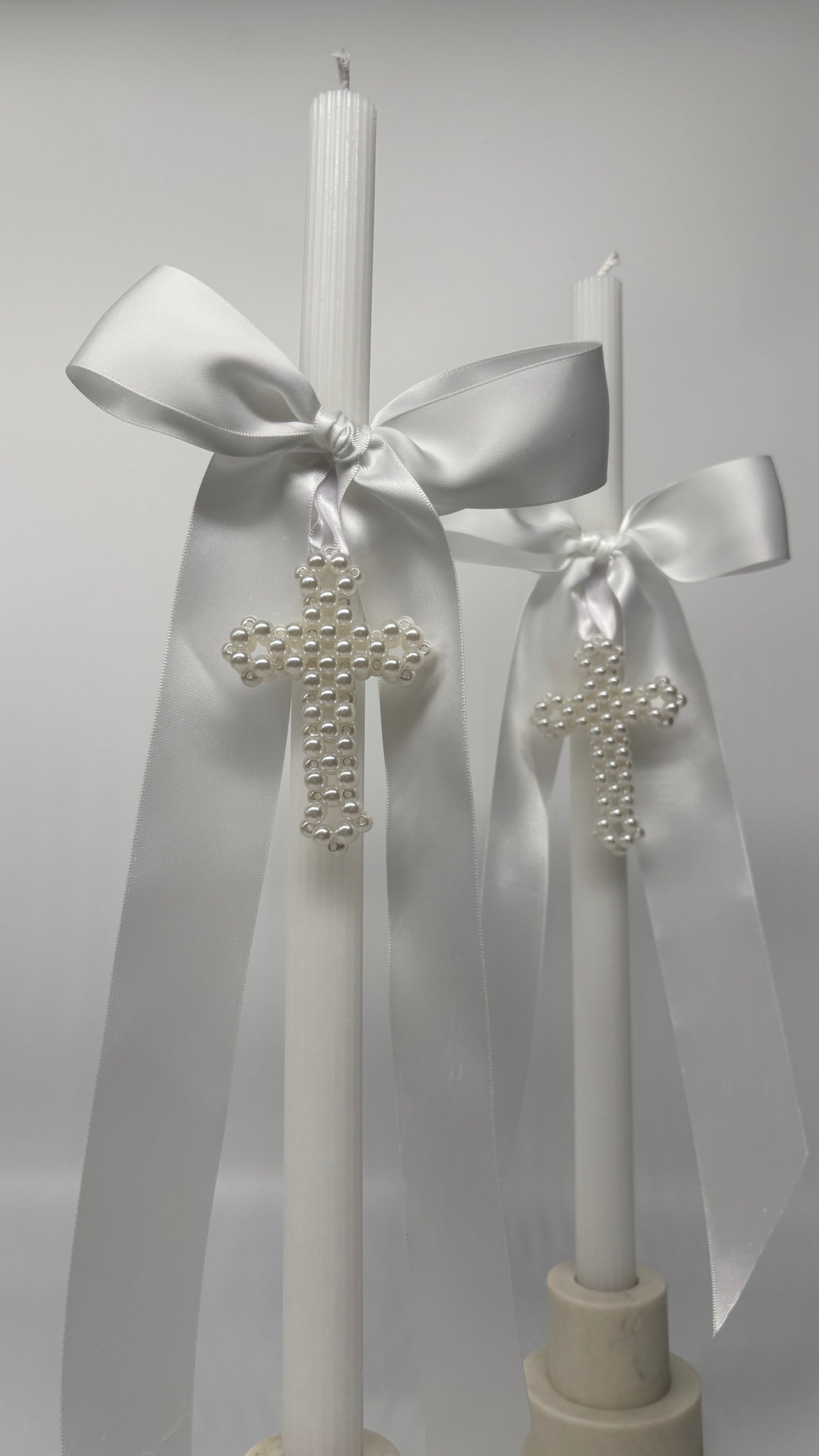 Pearl Cross and White Easter Palm Sunday Candle Lambatha Orthodox Easter Lambatha