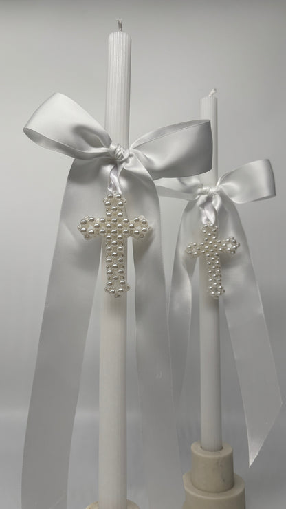 Pearl Cross and White Easter Palm Sunday Candle Lambatha Orthodox Easter Lambatha