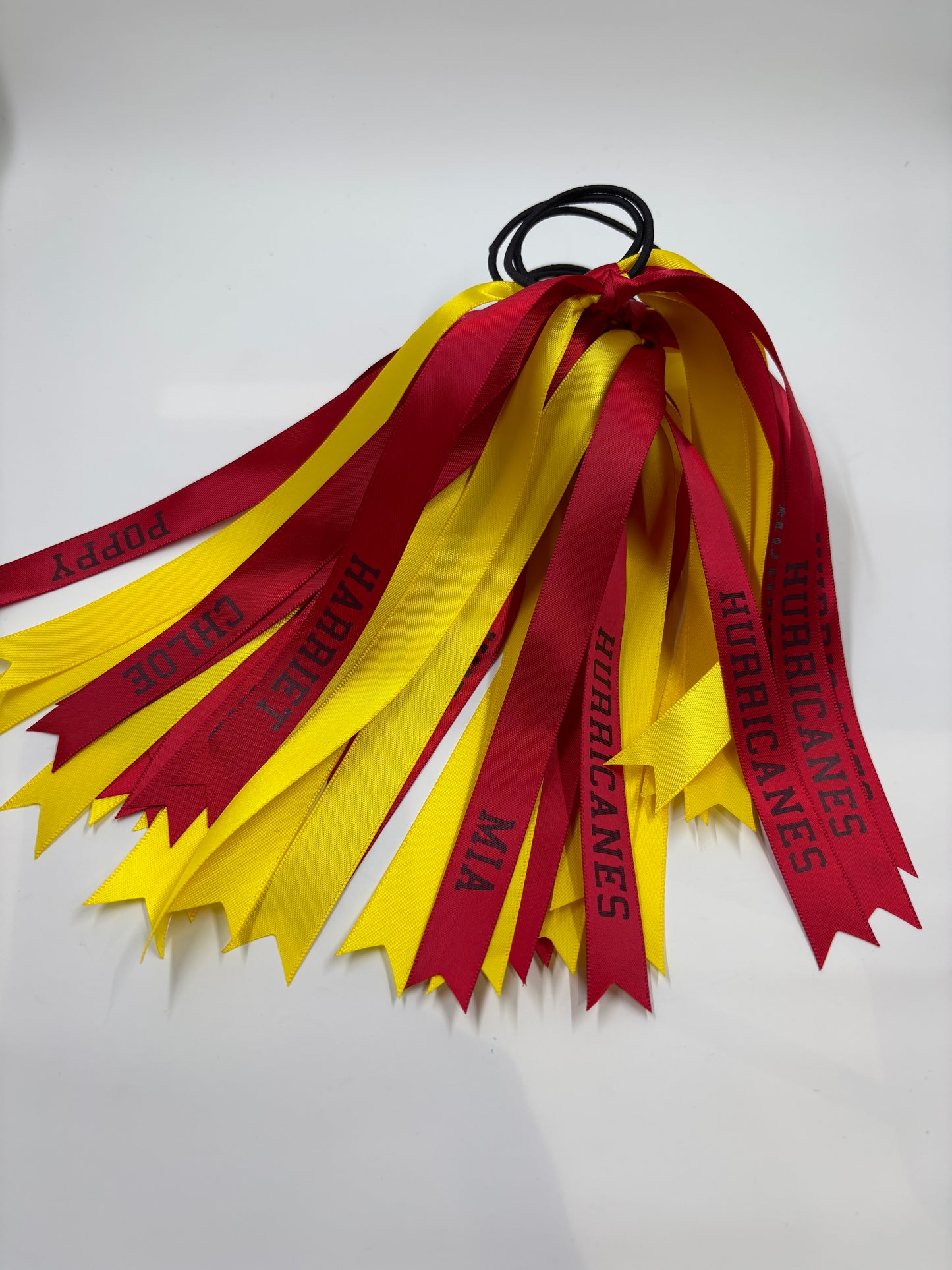 TEAM HAIR RIBBONS 2 COLOURS 15MM HORIZONTAL COLLEGE FONT