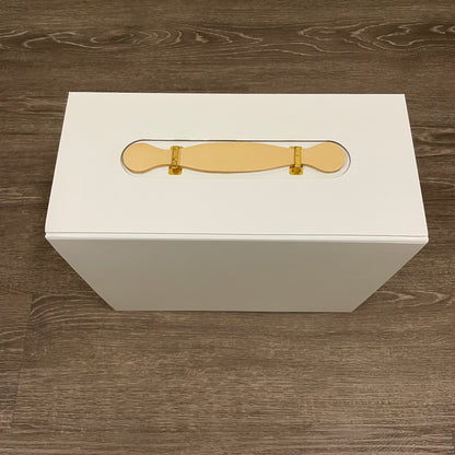 WHITE MAGNETIC CLOSURE WITH LEATHER TOP HANDLE GIFT BOX