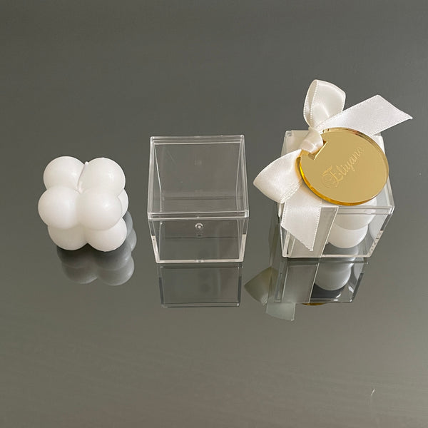 WHITE MINI BUBBLE CANDLE WITH TAG FAVORS