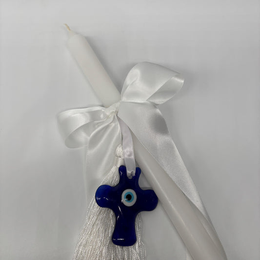 Evil Eye Cross and White Easter Palm Sunday Candle Lambatha Orthodox Easter Lambatha