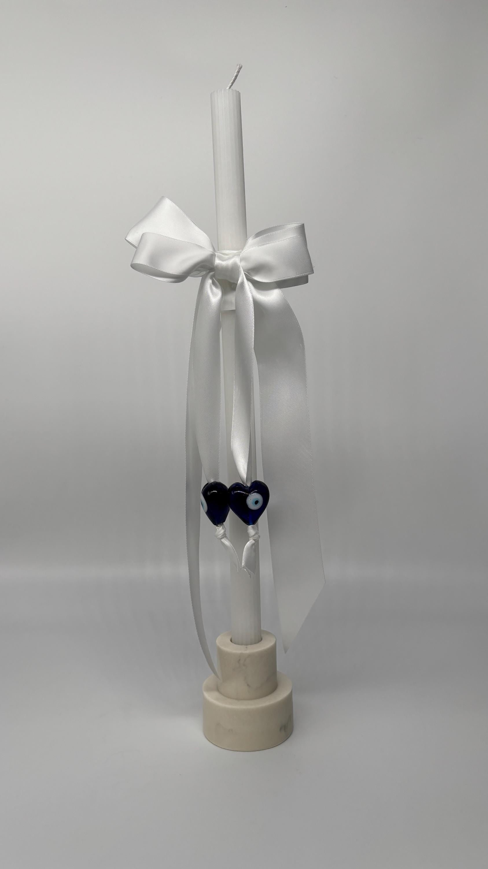 Evil Eye Hearts and White Easter Palm Sunday Candle Lambatha Orthodox Easter Lambatha