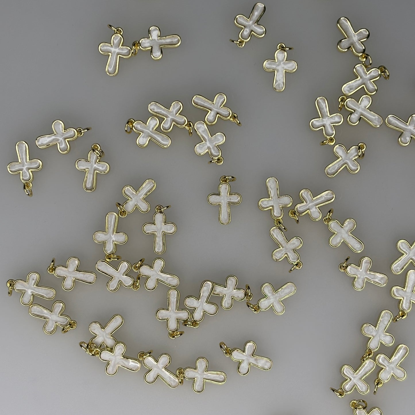 GOLD WHITE ENAMEL CROSS CHARM PENDANT