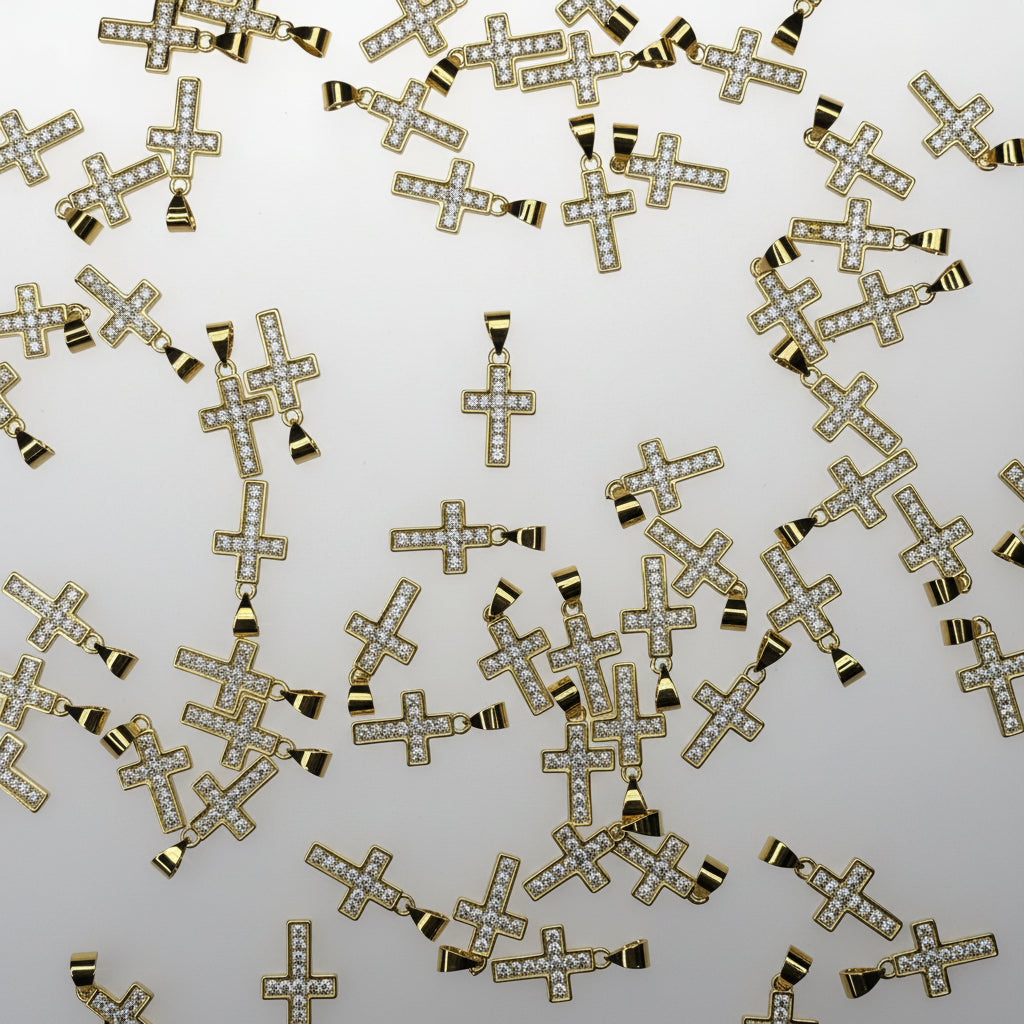 GOLD CRYSTAL CROSS CHARM PENDANT