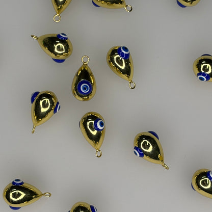 GOLD DROP NAVY EVIL EYE CHARM PENDANT