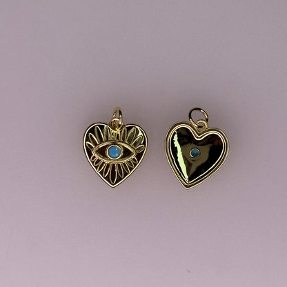 GOLD EVIL EYE HEART CHARM PENDANT