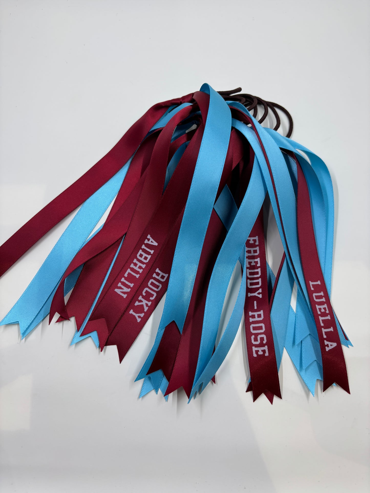 TEAM HAIR RIBBONS 2 COLOURS 15MM HORIZONTAL COLLEGE FONT