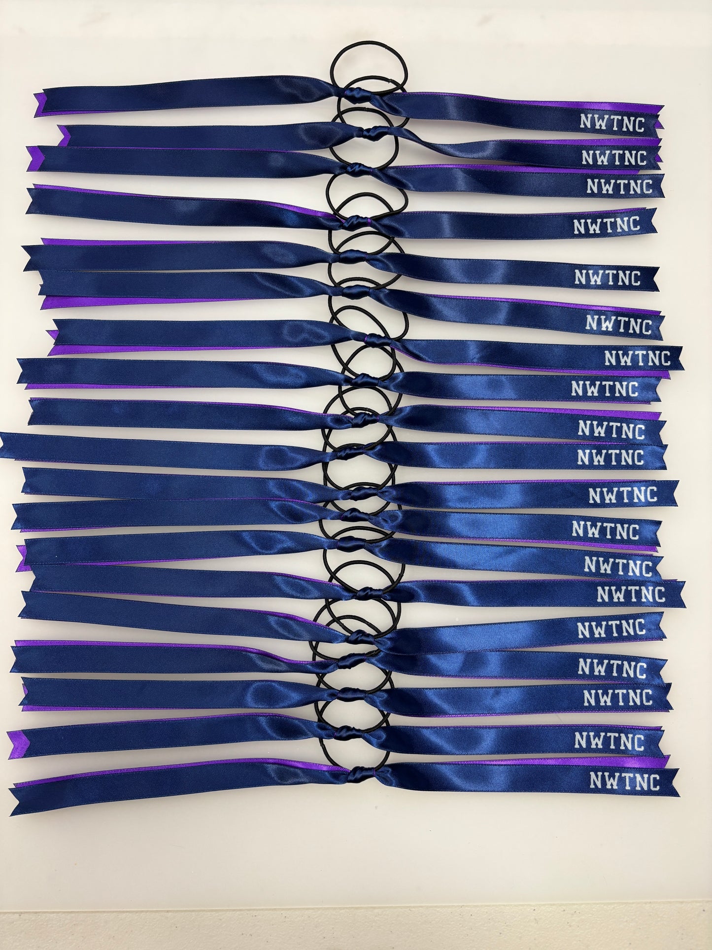 TEAM HAIR RIBBONS 2 COLOURS 15MM HORIZONTAL COLLEGE FONT
