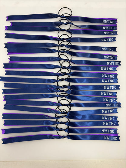 TEAM HAIR RIBBONS 2 COLOURS 15MM HORIZONTAL COLLEGE FONT