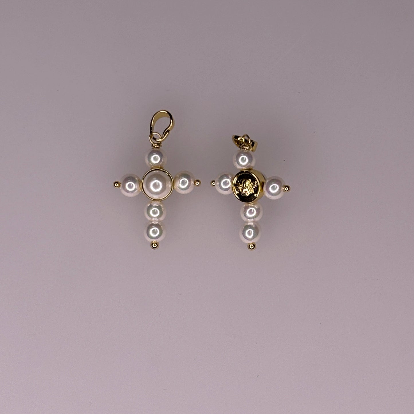 GOLD PEARL CROSS CHARM PENDANT