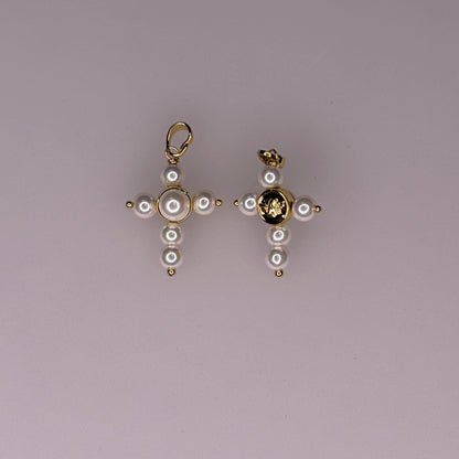 GOLD PEARL CROSS CHARM PENDANT