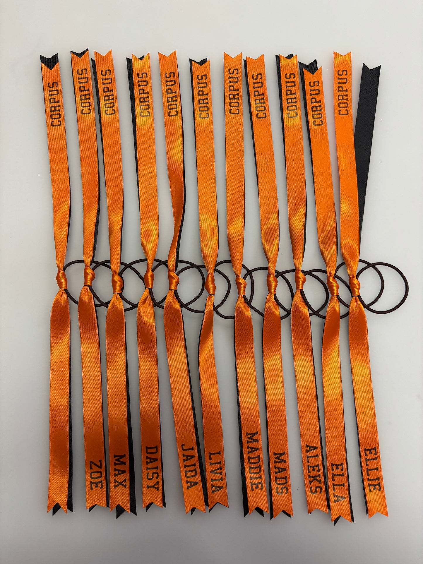 TEAM HAIR RIBBONS 2 COLOURS 15MM HORIZONTAL COLLEGE FONT