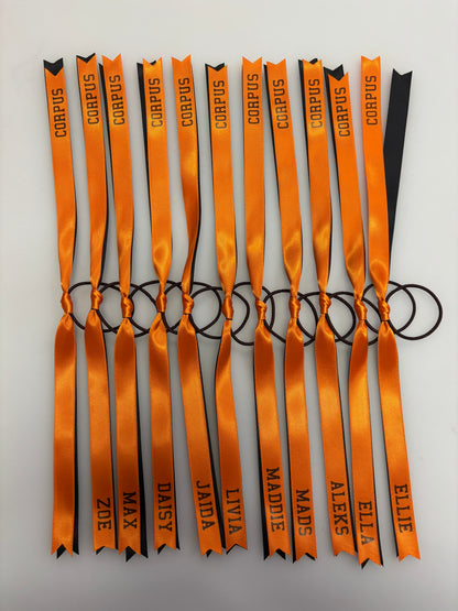 TEAM HAIR RIBBONS 2 COLOURS 15MM HORIZONTAL COLLEGE FONT