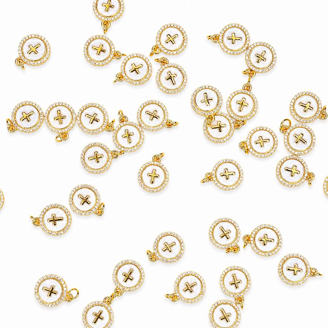GOLD WHITE ROUND CRYSTAL CROSS CHARM PENDANT