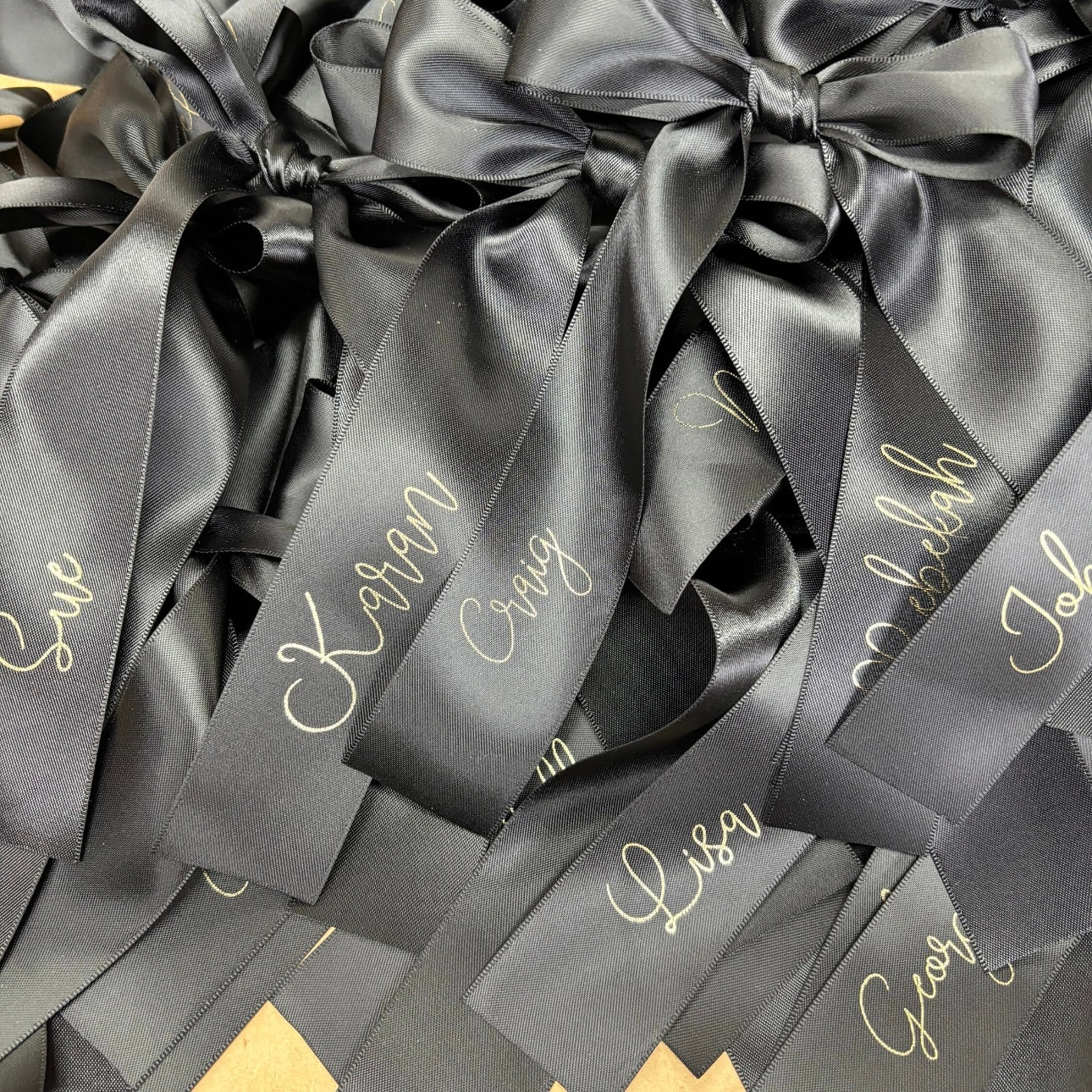 CUSTOM PRINT RIBBON 38MM PLACE CARD BOWS STYLISH FONT