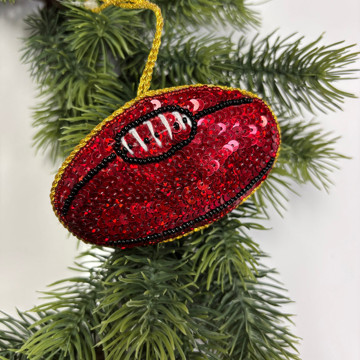 GILBERT AFL RUGBY BALL BEADED CHRISTMAS TREE ORNAMENT