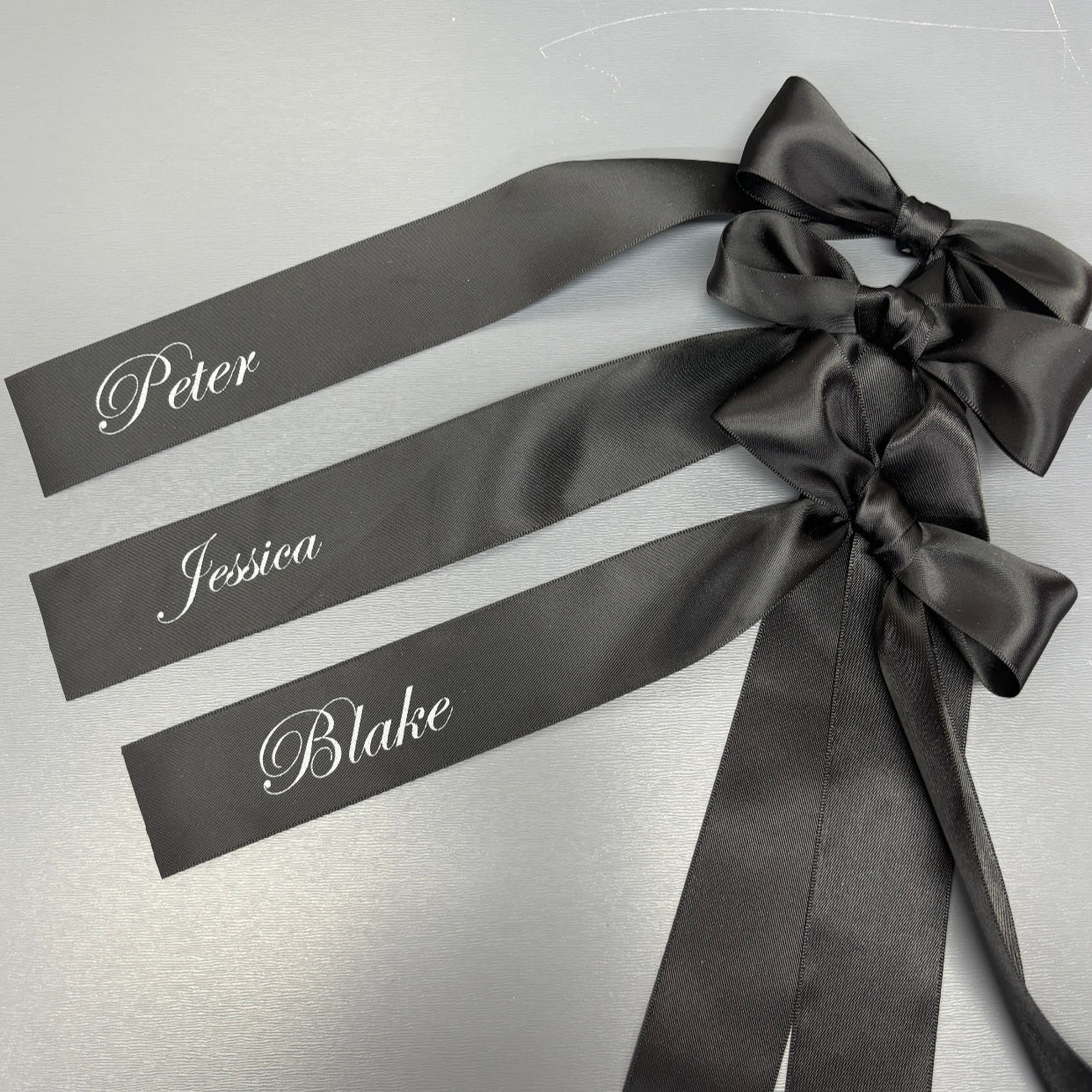 CUSTOM PRINT RIBBON 38MM PLACE CARD BOWS EDWARDIAN FONT