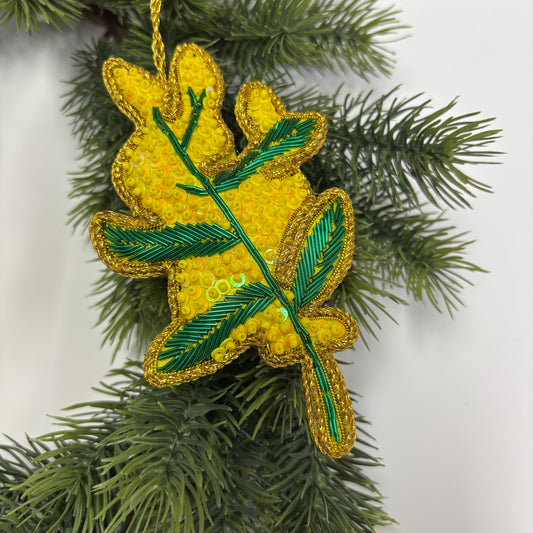 GOLDEN WATTLE BEADED CHRISTMAS TREE ORNAMENT