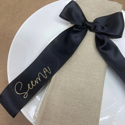 CUSTOM PRINT RIBBON 38MM PLACE CARD BOWS STYLISH FONT
