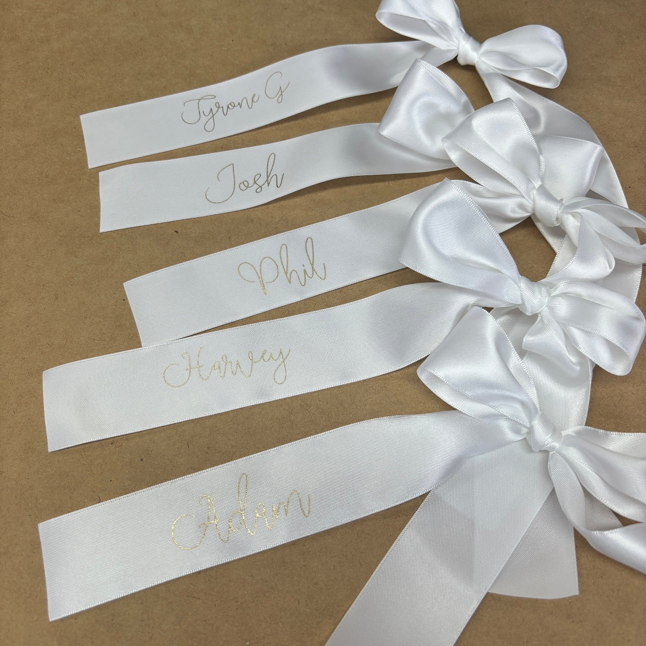 CUSTOM PRINT RIBBON 38MM PLACE CARD BOWS STYLISH FONT