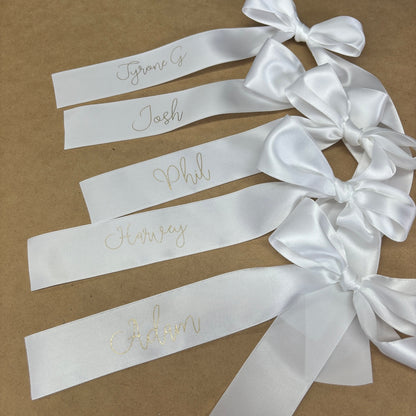CUSTOM PRINT RIBBON 38MM PLACE CARD BOWS STYLISH FONT