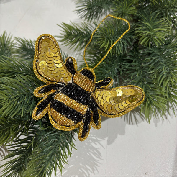 BEE BEADED CHRISTMAS TREE ORNAMENT