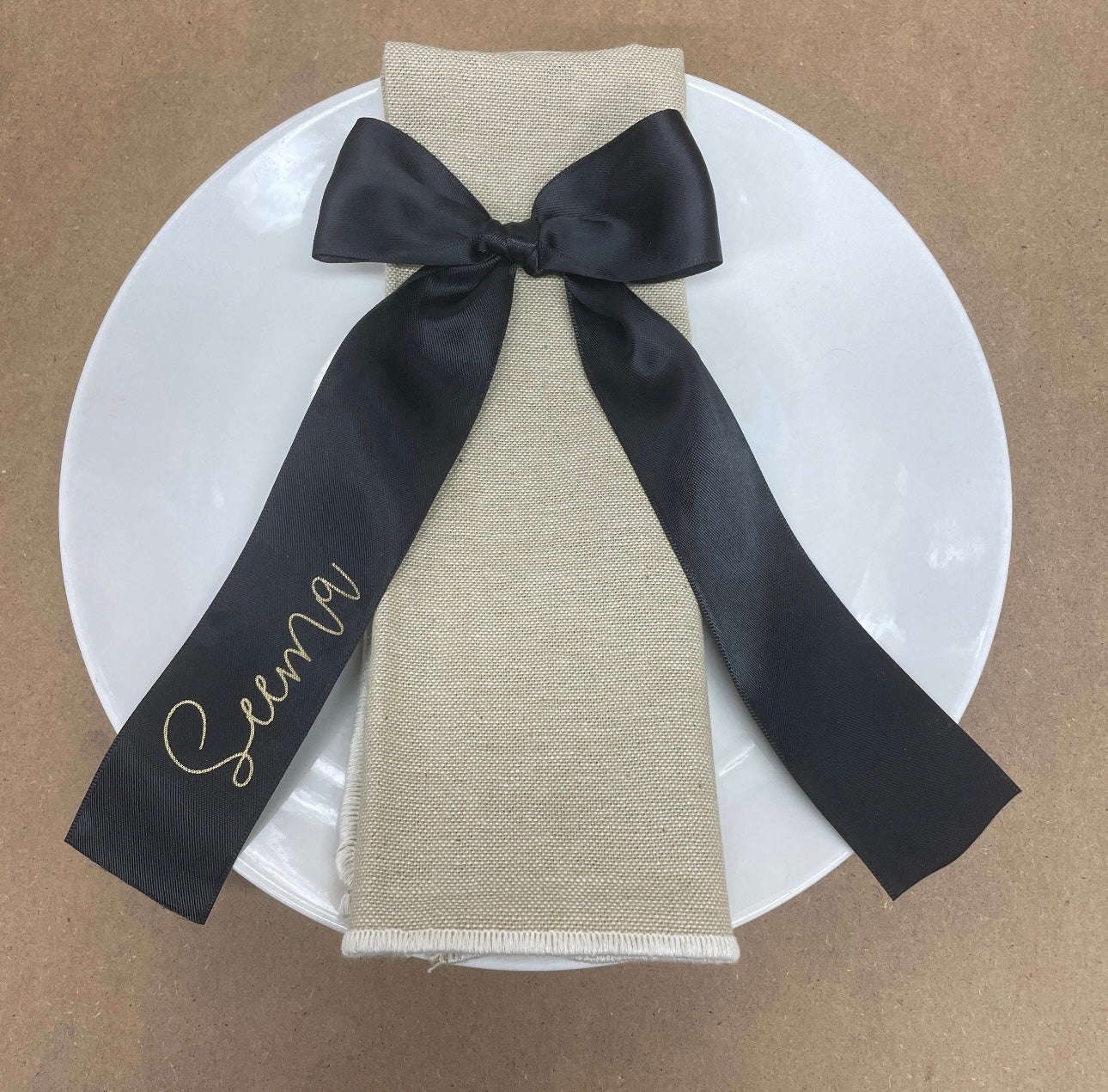 CUSTOM PRINT RIBBON 38MM PLACE CARD BOWS STYLISH FONT