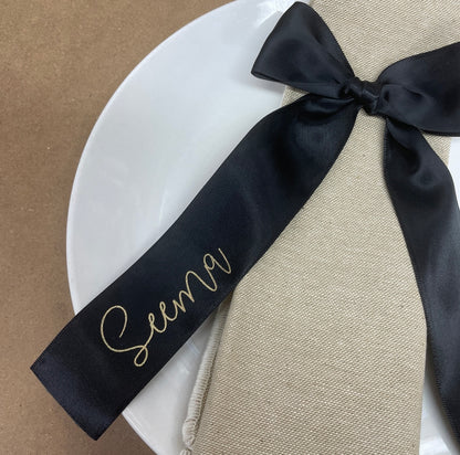 CUSTOM PRINT RIBBON 38MM PLACE CARD BOWS STYLISH FONT