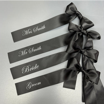 CUSTOM PRINT RIBBON 38MM PLACE CARD BOWS EDWARDIAN FONT