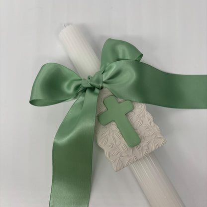Green and White Easter Palm Sunday Candle Lambatha Orthodox Easter