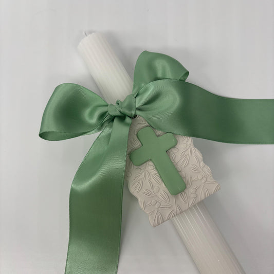 Green and White Easter Palm Sunday Candle Lambatha Orthodox Easter