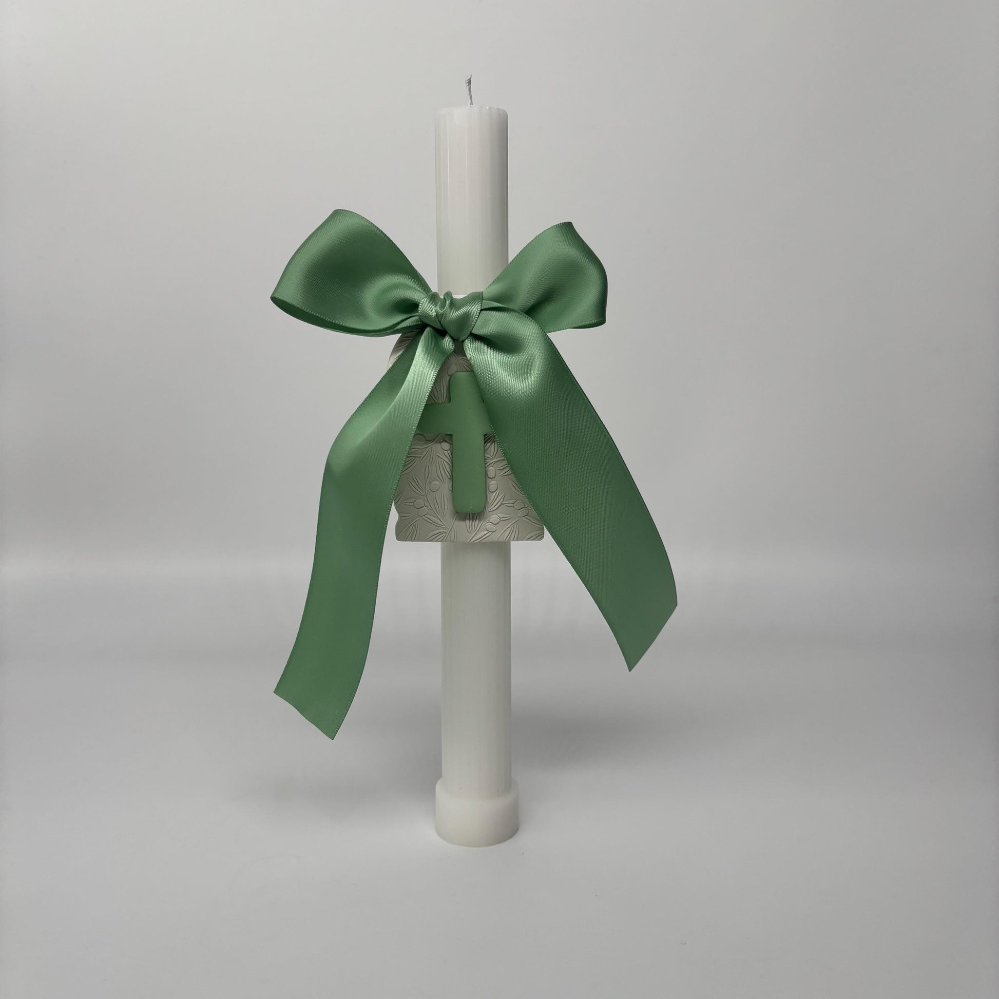 Green and White Easter Palm Sunday Candle Lambatha Orthodox Easter