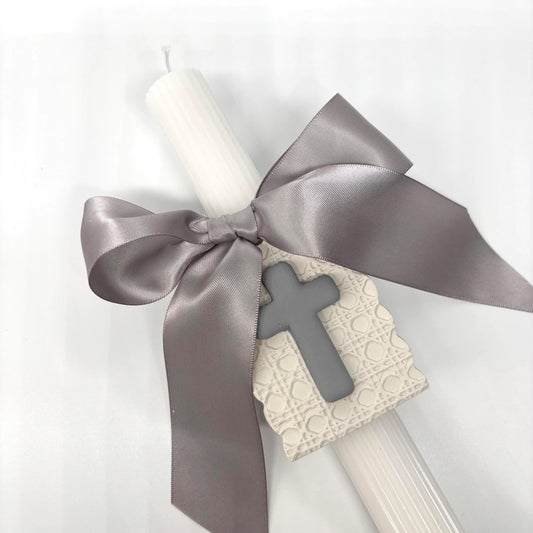 Grey and White Easter Palm Sunday Candle Lambatha Orthodox Easter