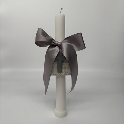 Grey and White Easter Palm Sunday Candle Lambatha Orthodox Easter