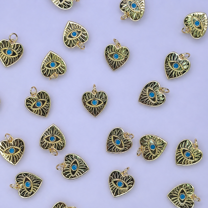 GOLD EVIL EYE HEART CHARM PENDANT