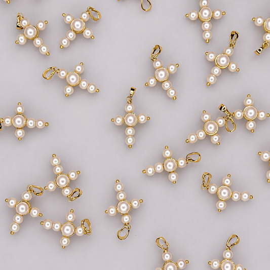 GOLD PEARL CROSS CHARM PENDANT