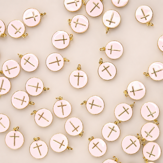 WHITE ENAMEL GOLD CROSS CHARM PENDANT