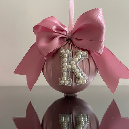 PEARL INITIAL BLUSH MATTE SATIN CHRISTMAS BAUBLES