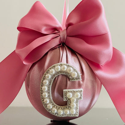 PEARL INITIAL BLUSH MATTE SATIN CHRISTMAS BAUBLES