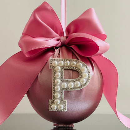 PEARL INITIAL BLUSH MATTE SATIN CHRISTMAS BAUBLES