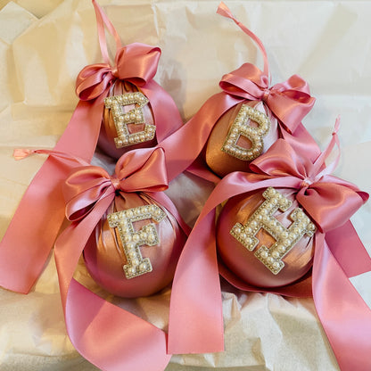 PEARL INITIAL BLUSH MATTE SATIN CHRISTMAS BAUBLES
