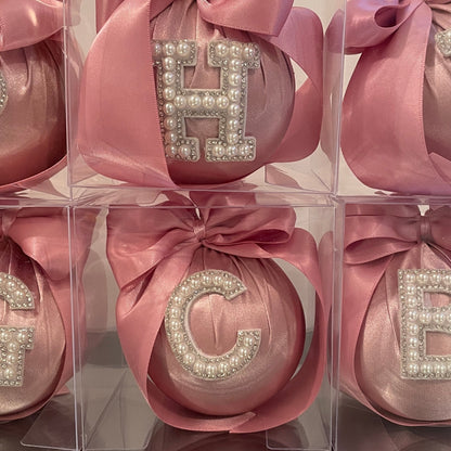 PEARL INITIAL BLUSH MATTE SATIN CHRISTMAS BAUBLES