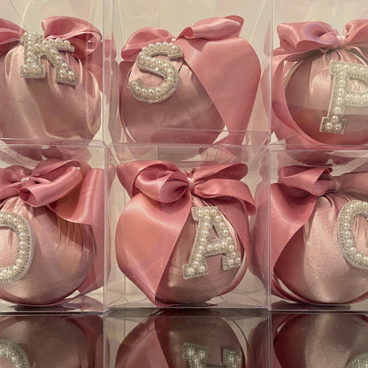 PEARL INITIAL BLUSH MATTE SATIN CHRISTMAS BAUBLES