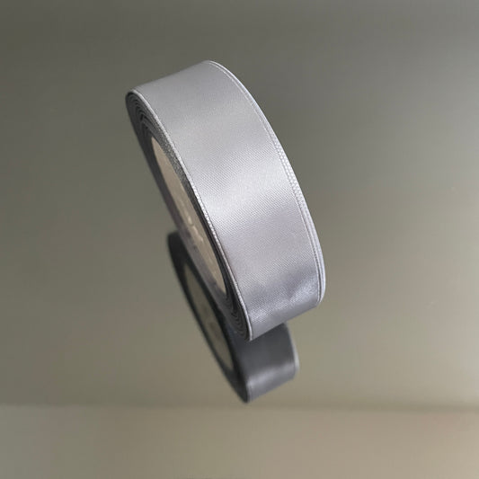 2.5CM GREY SINGLE SIDED SATIN RIBBON 25 YARDS