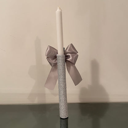 Personalized Christening Candle: Mirror Cross, Satin Bow