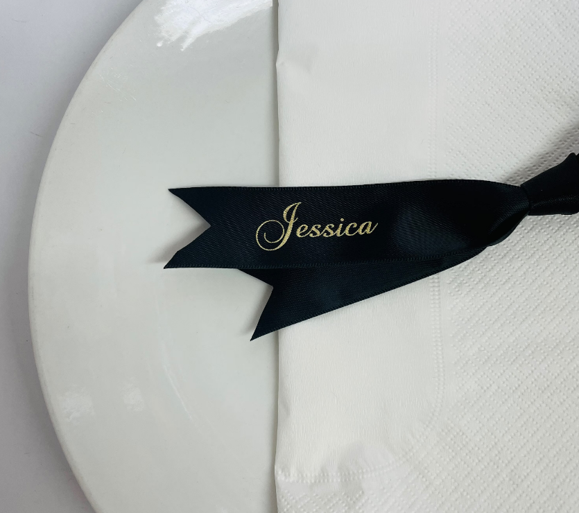 PERSONALISED CUSTOM PRINT RIBBON PLACE CARDS 25M BLACK