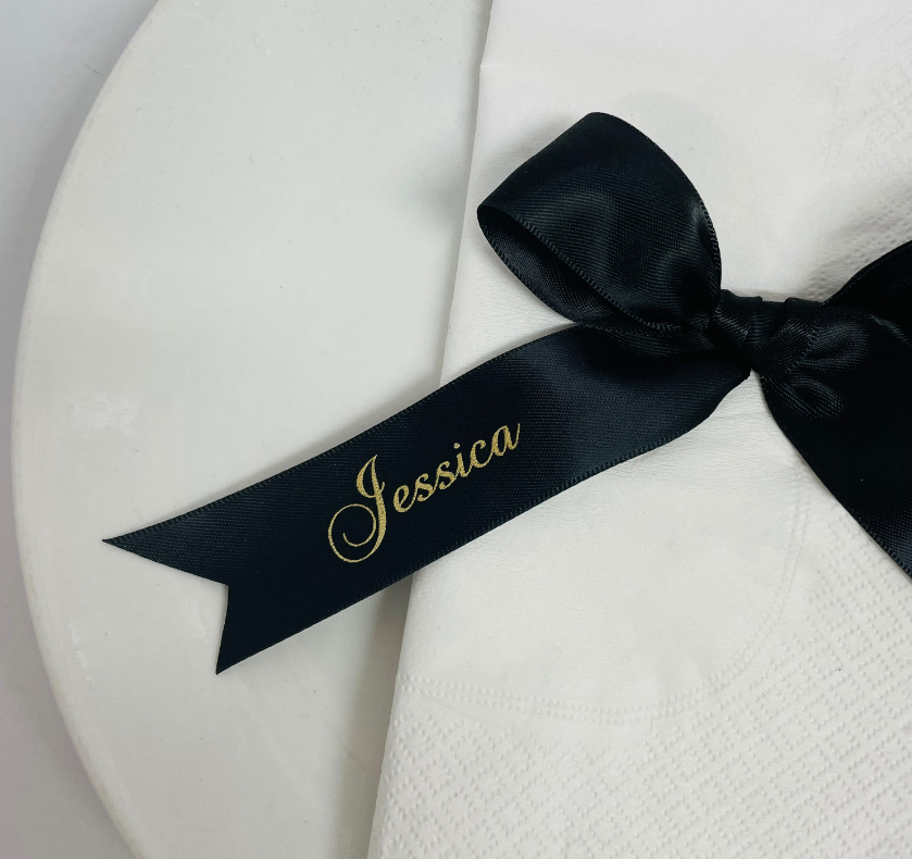 PERSONALISED CUSTOM PRINT RIBBON PLACE CARDS 25M BLACK