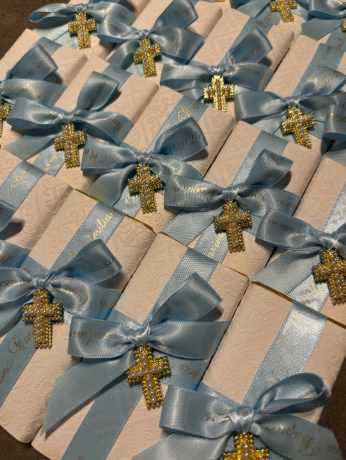 MINI CHOCOLATE BAR WITH PERSONALISED RIBBON FAVOR BOMBONIERE